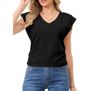 XNC Womens Summer Cap Sleeve Tops V Neck Side Pleat Tank Top Casual M FF